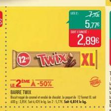 2EME  EME À -50%  1152: 7.70€  5,77€  12 Twix XI  XL  SOIT L'UNITÉ  2,89€  LE  BARRE TWIX  appé de comme de chocolat. Le paquet de 12 600g: 3,85€ Sit 4,42€ le lg les 2:577. Soit 4,81€ le kg. 
