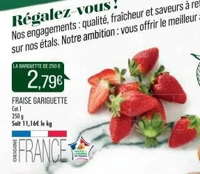 la barquette de 2500  2,79€  fraise gariguette  cat.)  250 g soit 11,16€ le kg  france  partes  