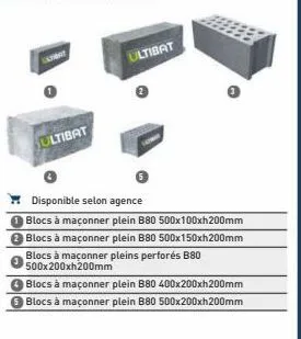 latbat  ultibat  ultibat  disponible selon agence  blocs à maçonner plein b80 500x100x200mm blocs à maçonner plein b80 500x150xh200mm blocs à maçonner pleins perforés b80 500x200xh200mm  blocs à maçon