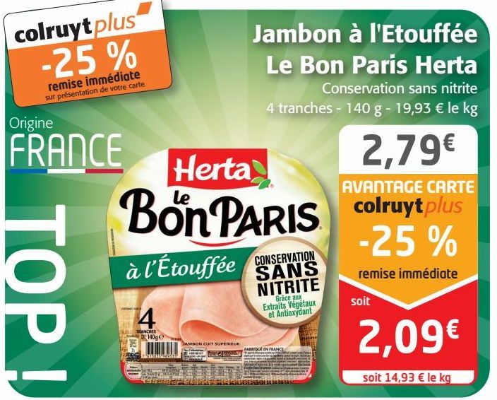 Jambon à l'Etouffée Le Bon Paris Herta 