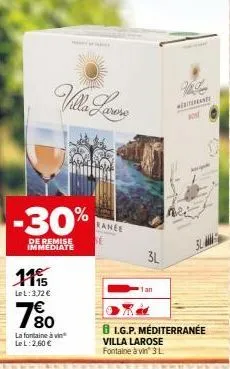 villa larere  1195  le l: 3,32 €  -30%  de remise immediate  780  20  la fontaine à vin lel: 2,60 €  hành  3l  201  ⓒl.g.p. méditerranée villa larose fontaine à vin 3 l  n 