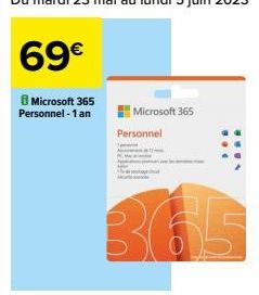 69€  Microsoft 365 Personnel - 1 an  Microsoft 365  Personnel 
