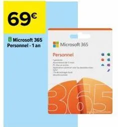 69€  microsoft 365 personnel - 1 an  microsoft 365  personnel 