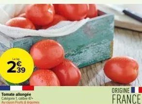 lekg  tomate allongée categorie 1, calibre 47+ au rayon fruits & légumes  origine  france 