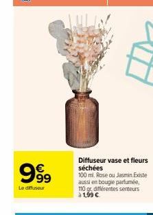 999  Le diffuseur  Diffuseur vase et fleurs séchées  100 ml. Rose ou Jasmin.Existe aussi en bougie parfumée, 110 gr, différentes senteurs à 1,99 € 