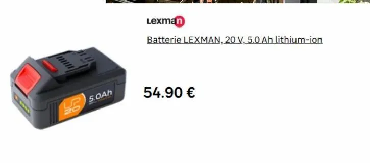 up 5.0ah  zo  54.90 €  lexman  batterie lexman, 20 v, 5.0 ah lithium-ion 