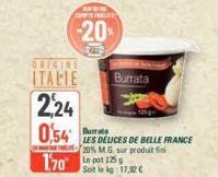 COMPTE PROLITE  -20%  170125  ORICINE  ITALIE Burrata  2,24  0,54  Bura  LES DELICES DE BELLE FRANCE  20% MG sur produit fin  Soit le kg: 17,52 € 