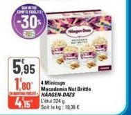 5,95  COM FEMELTE  (-30%  1,80 Minicu  Macadamia Nut Brittle HAAGEN-DAZS  4.15 324  Soit le kg: 18,36 €  *** 