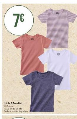 7€  Lot de 2 Tee-shirt 100% coton. Du 2/3 ans au 6 ans. Plusieurs modes disponibles. 