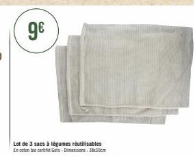 ge  Lot de 3 sacs à légumes réutilisables En coton bio certifié Gots-Dimensions: 38x30cm 