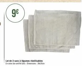 ge  lot de 3 sacs à légumes réutilisables en coton bio certifié gots-dimensions: 38x30cm 