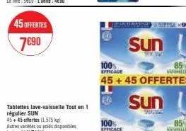 45 offertes 7€90  100% efficace  100%  efficace  naturelle  45+45 offertes  sun  t  sun  fected  85 