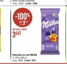 chocolat au lait milka