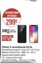 RECONDITIONNE EN FRANCE  299€  iPhone X reconditionné 64 Go Reconditionné grade B-Ecran 5.8" (14.73 cm) Mémoire interne 64 Go RAM 3 Go-105 11 Appareil photo double capteur 4G-Coque et vitre inclus  DA