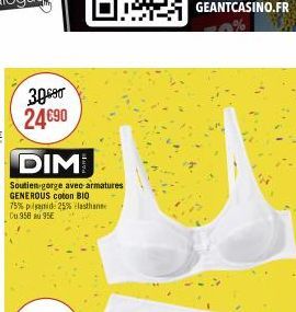 30690 24690  DIM  Soutien-gorge avec armatures GENEROUS coton BIO  75% polyamide 25% elasthan Cu 958 au 95E 