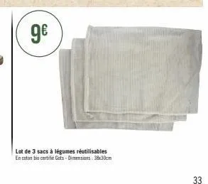 lot de 3 sacs à légumes réutilisables en coton bio certifié gots - dimensions: 38x30cm  33 