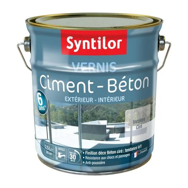 vernis ciment béton extérieur / intérieur syntilor, incolore satiné, 2.5 l