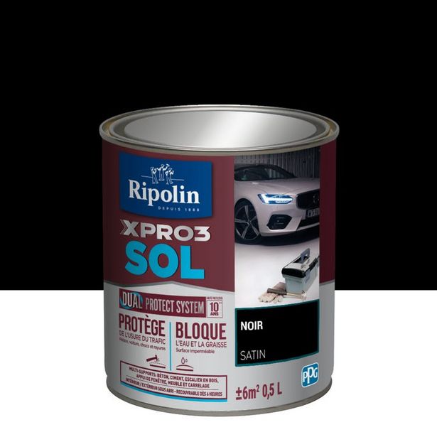 Peinture sol Xpro3 RIPOLIN, noir satiné, 0.5 l