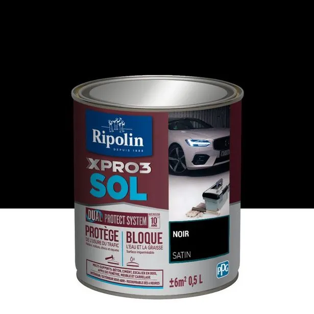 peinture sol xpro3 ripolin, noir satiné, 0.5 l