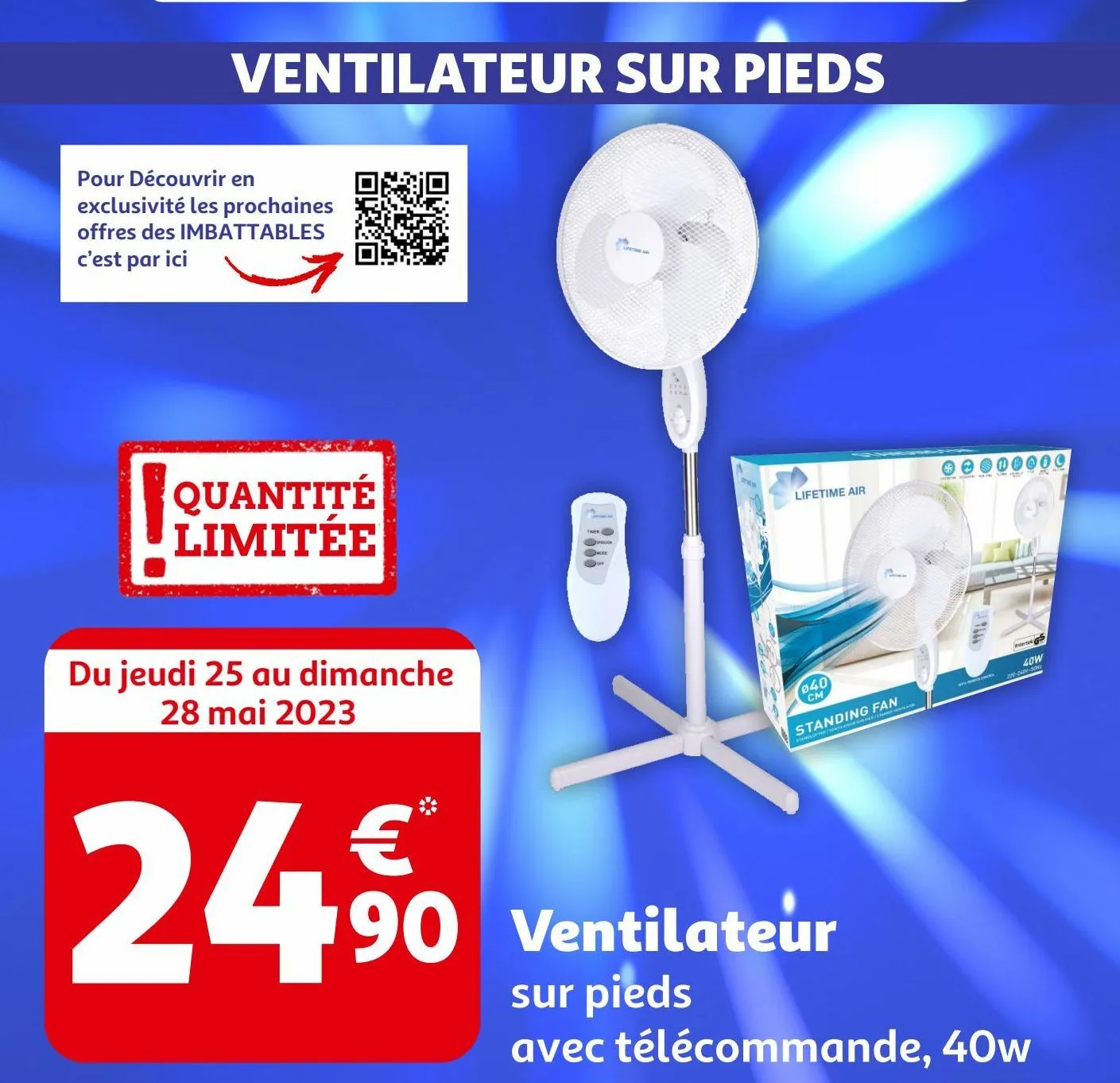 ventilateur sur pieds avec télécommande, 40w