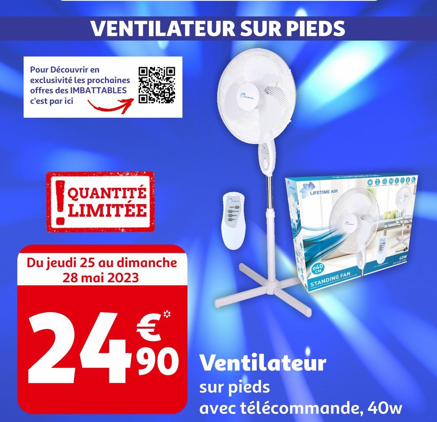 Ventilateur sur pieds avec télécommande, 40w