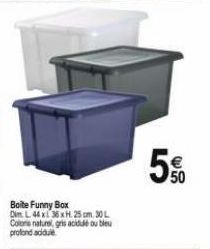 Boite Funny Box  Dim L 44 x 36 x H. 25 cm. 30 L Coloris naturel, gris acidulé ou bleu profond acidule  50 