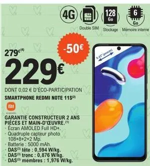 12  279  ♡  וח  v  v  12  229€  dont 0,02 € d'éco-participation smartphone redmi note 115  4g  ♡ 12 ♡  garantie constructeur 2 ans pièces et main-d'oeuvre.(¹) ecran amoled full hd+. quadruple capteur 