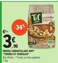 Achat Terres et Céréales Bio Muesli Croustillant Duo Pepites Bio, 1kg