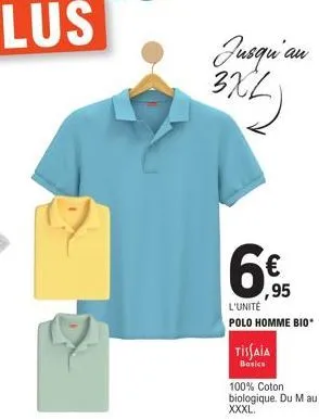 jusqu'au 3xl  6  l'unité polo homme bio  tissaia  basics  100% coton biologique. du m xxxl. 