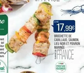 le ko  17,99€  brochette de cabillaud, saumon, lieu noir et poivron marinee  france  gena  préparé perssovers  - 