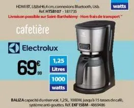 hdmi bt,l88xh6,4 cm, connexions bluetooth, usb ref. hts8107-181735  livraison possible sur saint-barthélemy-hors frais de transport  cafetière  electrolux  69%  1,25  litres  1000  watts 