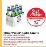 2+1 OFFERT INMEDIATEMENT  Te  UNITE  "Bière "Peroni" Nastro Azzurro 5% vol Le pack 6x33 d 21€ les 3 au lieu de 31€50  3654 le litre au lieu de 5€31 Panachage possible avec le pack 6x 33 cl "Peroni" 0,