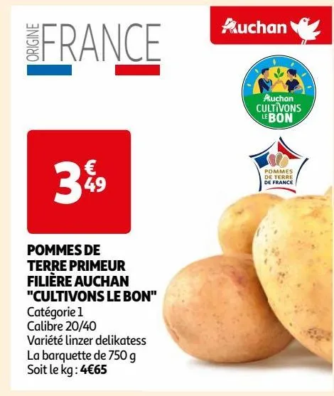 pommes de  terre primeur  filière auchan  "cultivons le bon"