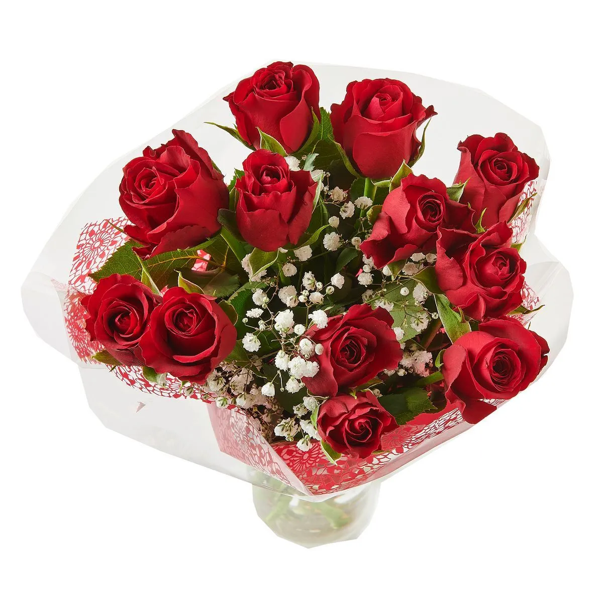 bouquet de 12 roses  + gypsophile
