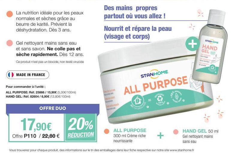 La nutrition idéale pour les peaux normales et sèches grâce au beurre de karité. Prévient la déshydratation. Dès 3 ans.  Gel nettoyant mains sans eau et sans savon. Ne colle pas et sèche rapidement. D