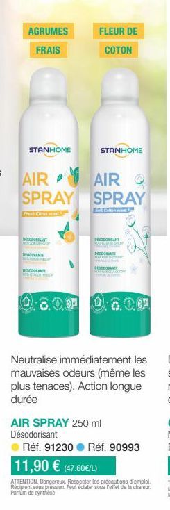 AGRUMES  FRAIS  STANHOME  AIR SPRAY  Fresh Citrus ant  DEODORANT  DEODORANTE  De  DESODORANT MOCHES  FLEUR DE  COTON  DE  STANHOME  AIR SPRAY  Soft Cotton  BESODORANT  MORE  DESODORANTE  2.0.0 0.8.0.0