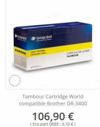 Cartridge World  Laser Cartridge Cartouche Laser  CARTOUCHE LASER TAMBOUR  106,90 €  (Eco part DEEE : 0,10 € )  Tambour Cartridge World compatible Brother DR-3400 