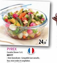 PYREX  Cocotte Sleeve 1.6 L  805177  -Verre borosilicate. Compatible lave vaisselle, four, micro ondes et congélateur Existe en 11 et 2.2L  24,50  