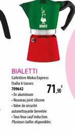 BIALETTI Cafetière Moka Express Italia 6 tasses 709642  - En aluminium  - Nouveau joint silicone -Valve de sécurité autonettoyante brevetée - Tous feux sauf induction. Plusieurs tailles disponibles.  