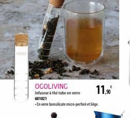 OGOLIVING Infuseur à thé tube en verre 601021  - En verre borosilicate micro-perforé et liège  11,90⁰ 