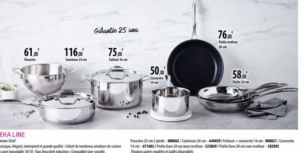 61,00⁰  Passoire  116,00€  Sauteuse 24 cm  BEKA LINE Gamme Chef  - Classique, élégant, intemporel et grande qualité-Séduit de nombreux amateurs de cuisine +En acier inoxydable 18/10-Tous feux dont ind