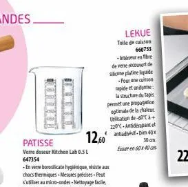 12,60€  -intérieur en fibre de verre recouvert de silicone platine liquide pour une cuisson rapide et uniforme: la structure du tapis permet une propagation optimale de la chaleur utilisation de-60°c 