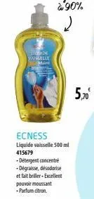 flourde vaiselle mani  ecness  liquide vaisselle 500 mil 415679  - détergent concentré -dégraisse, désodorise et fait briller - excellent pouvoir moussant -parfum citron.  5,70€ 