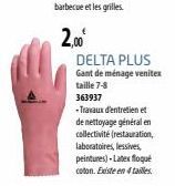 DELTA PLUS Gant de ménage venitex taille 7-8 363937  -Travaux d'entretien et  de nettoyage général en collectivité (restauration, laboratoires, lessives, peintures)-Latex floqué coton. Existe en 4 tai