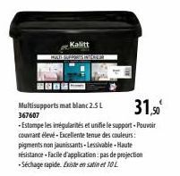 Multisupports mat blanc 2.5 L 367607  31,50  -Estompe les irrégularités et unifie le support-Pouvoir couvrant élevé-Excellente tenue des couleurs: pigments non jaunissants-Lessivable-Haute résistance 