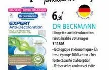 nouveau-coton biologiqu  or beckin  expert anti-décoloration  6,50⁰  dr beckmann  lingette antidécoloration réutilisable 30 lavages 311803  - ecologique et économique - en tissu éponge 100% coton. trè