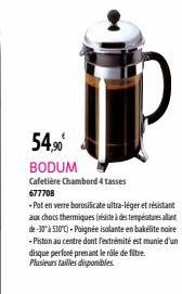 54,90€  BODUM Cafetière Chambord 4 tasses 677708  -Pot en verre borosilicate ultra-léger et résistant aux chocs thermiques (résiste à des températures allant de-30 à 530°C)-Poignée isolante en bakelit