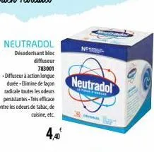 neutradol  désodorisant bloc  diffuseur  783001  -diffuseur à action longue durée - elimine de façon radicale toutes les odeurs persistantes très efficace contre les odeurs de tabac, de cuisine, etc. 