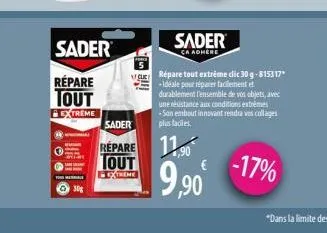 sader  répare tout  extreme  sader  repare  tout  extreme  sader  ca adhere  répare tout extrême dic 30 g-815317" -idéale pour réparer facilement et durablement l'ensemble de vos objets, avec une rési