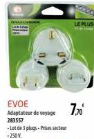 EVOE  Adaptateur de voyage 283557  -Lot de 3 plugs-Prises secteur -250V.  7,70⁰  LE PLUS 